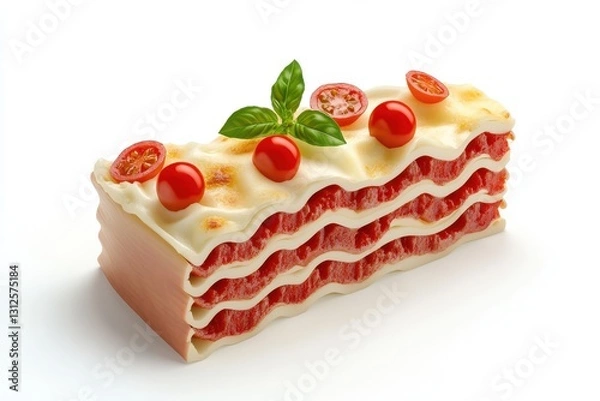 Obraz 3D Italian Lasagna Slice Isolated and White Background