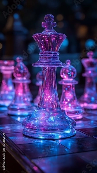 Obraz Radiant neon chess game high resolution photo
