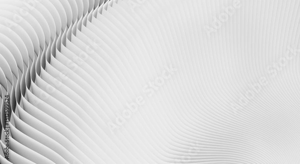 Fototapeta Graphic 3D rendering of white background, wavy lines form intricate elegant abstract striped pattern.