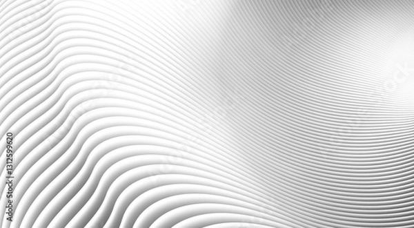 Fototapeta Graphic 3D rendering of white background, wavy lines form intricate elegant abstract striped pattern.