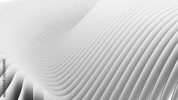 Fototapeta Graphic 3D rendering of white background, wavy lines form intricate elegant abstract striped pattern.