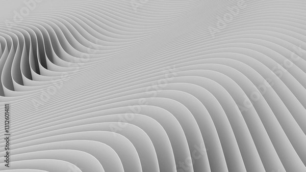 Fototapeta Graphic 3D rendering of white background, wavy lines form intricate elegant abstract striped pattern.