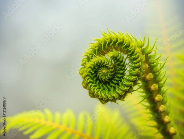 Fototapeta A captivating moment unfolds as fern fronds intricately unfurl, evoking a feeling of excitement