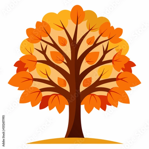 Fototapeta Set of tree and leaf collection hand drawn flat design vector element. botanical set of bare trees and ones with leaves and lush green