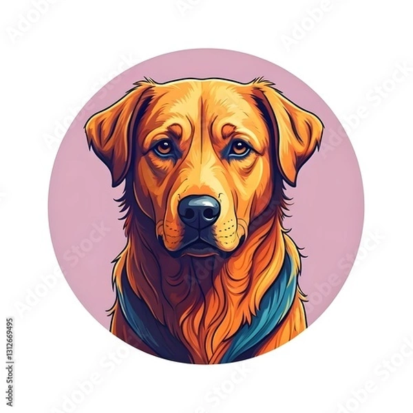 Fototapeta Digital matte picture with a dog in a circle. The picture is drawn in a pop art style.