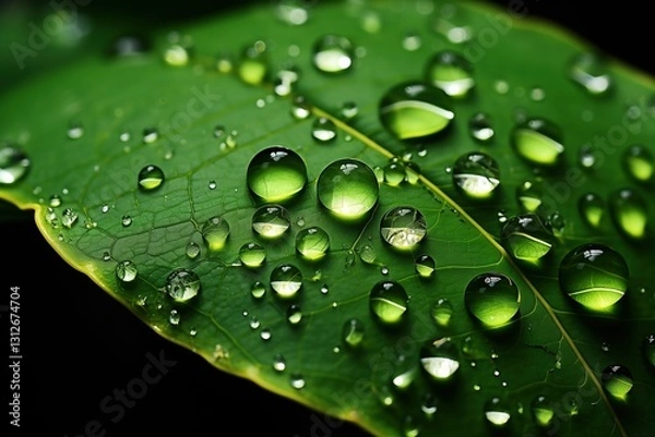 Obraz Green leaf with water drops