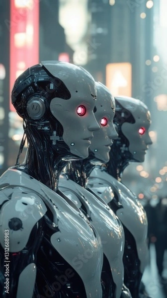 Obraz Robots futuristes en ligne dans une ville