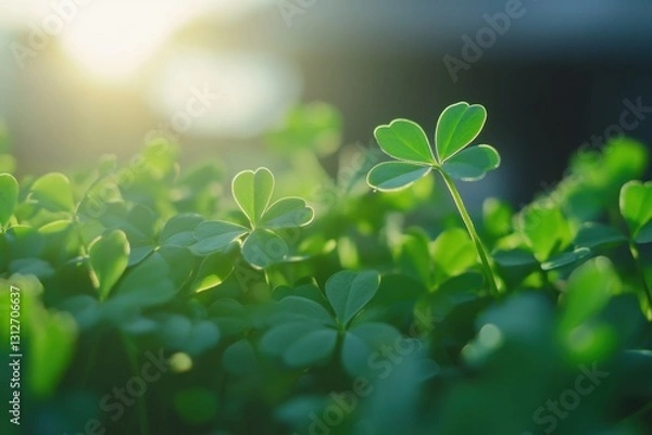 Fototapeta A close-up of green shamrocks, symbolizing good fortune and the St. Patrick's Day celebration Generative AI