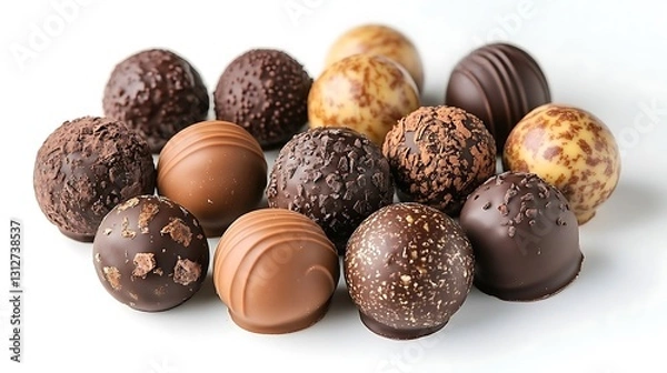 Fototapeta Assorted Gourmet Chocolate Truffles on White Background