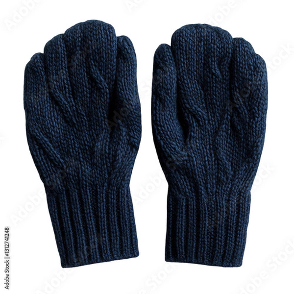 Fototapeta A Pair of Knitted Woolen Gloves in Navy Blue Isolated on Transparent Background