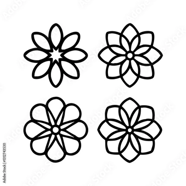 Fototapeta set of four different, simple, yet elegant floral designs in black and white, perfect for any creative project, vector bundle collection illustration
