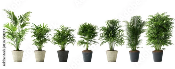 Obraz a series of potted plants arranged in a line. featuring various styles and sizes of greenery. highlighting their decorative potential for indoor or outdoor spaces the plants are set against a minimali