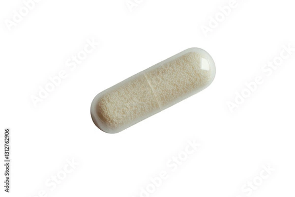 Obraz White capsule filled with powder resting on a clean surface in a well-lit setting