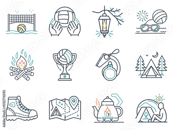 Obraz Summer outdoor recreation icon set in linear style.