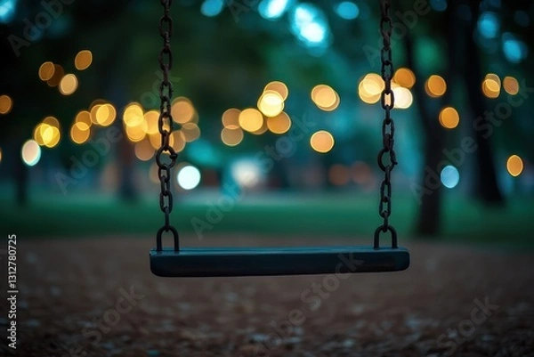 Obraz Empty swing set at night park, bokeh lights (1)