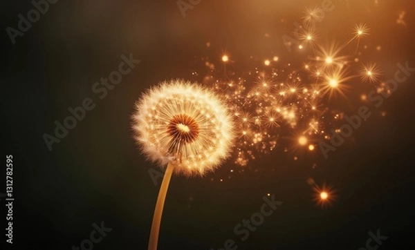 Fototapeta Dandelion with sparkles in twilight