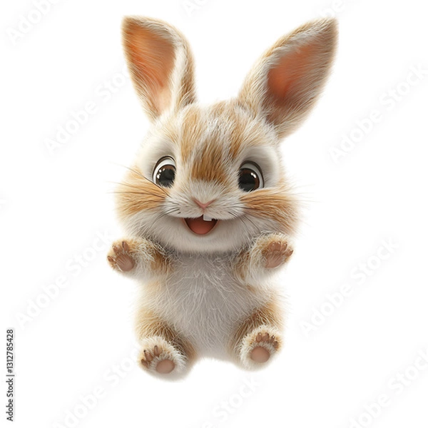 Obraz Fluffy 3D Cartoon Rabbit Hopping with Oversized Ears Isolated on Transparent Background