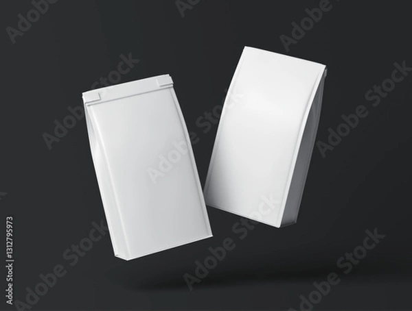 Fototapeta Floating White Pouch Packaging Mockup on Dark Background