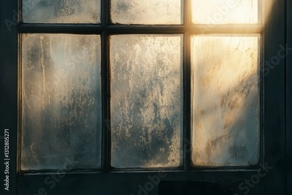 Fototapeta Frosty Morning Light Streaming Through Old Window Panes, Decorative Glass, Vintage Design