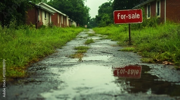 Fototapeta Overgrown Driveway with For Sale Sign