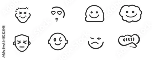Fototapeta Flat linear icons set of emotion faces with various expressions.