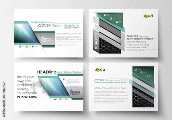 Fototapeta Business templates for presentation slides. Easy editable vector layouts. Chemistry pattern, hexagonal molecule structure, scientific or medical research. Medicine, science and technology concept.