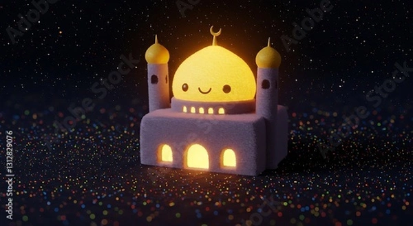 Fototapeta Glowing Mosque Building with Smiling Face Against Starry Night Backdrop