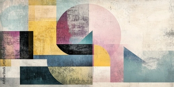 Fototapeta Colorful geometric shapes and textures arranged in artistic abstract composition