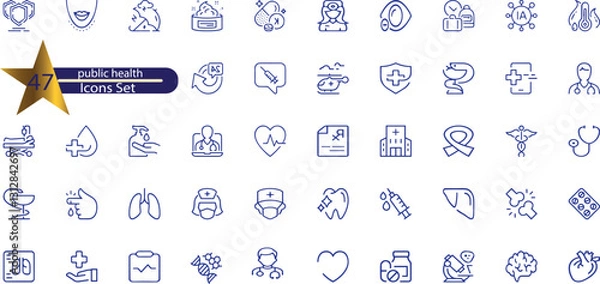 Obraz icons related to public health. Linear icon collection.