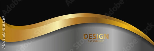 Fototapeta Abstract gold wave design, grey backdrop, black background, website template
