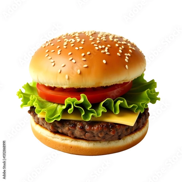 Fototapeta Tasty hamburger in studio, isolated on transparent background, generative ai