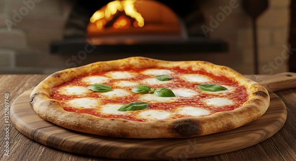 Fototapeta Deliciosa pizza Margherita com folhas de manjericão