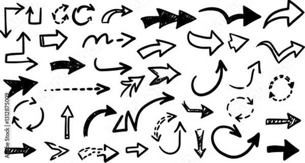 Fototapeta Set of squiggle line dashed arrows. Dash curved vector editable stroke arrows
