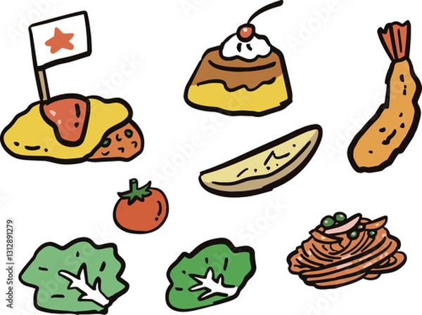 Obraz お子様ランチの具材のイラストセット
