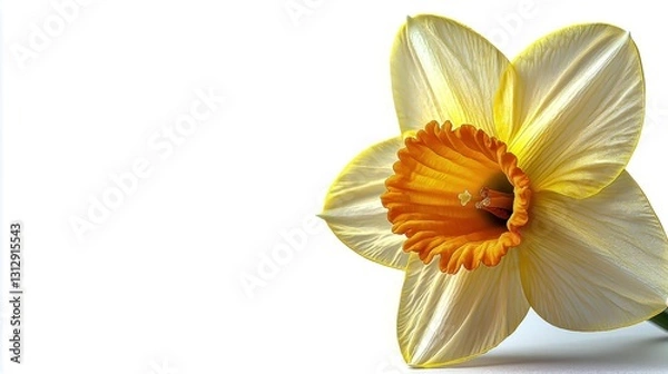 Obraz Daffodil flower isolated on a white background with a vibrant yellow border framing the page perfect for copy and creative designs.