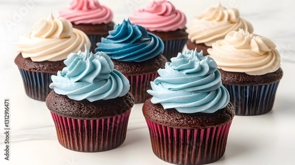 Fototapeta Delicious Chocolate Cupcakes with Pastel Frosting
