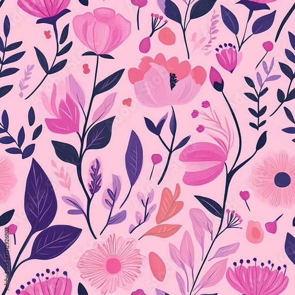 Obraz Seamless  pink floral acrylic pattern background