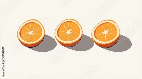 Fototapeta Three orange slices on white background, still life, simple design, digital illustration, food photography, healthy eating