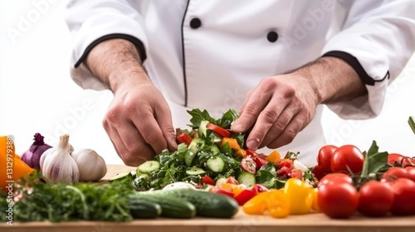 Fototapeta Generic Chef Preparing Scene Salad Vegetable Fresh