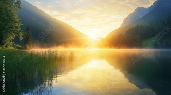 Obraz Generic Serene Mountain Moment Lake Glowing Sunrise