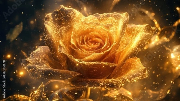 Obraz Golden Rose with Sparkling Glitter Effects, Elegant Floral Background, Artistic Flower Design, Romantic, Magical Vibe