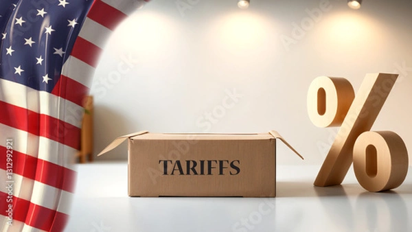 Fototapeta An illustration of international trade concepts in the U.S., depicting a trade war and tariffs between the U.S. and its trading partners