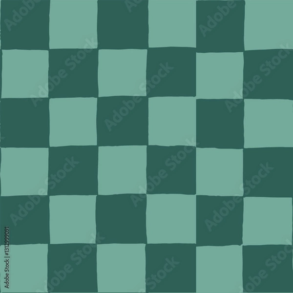 Obraz Checkerboard seamless vector repeat pattern in tonal teal greens. Hand drawn imperfect checker for tropical, mens designs, packaging, fabric, St Patricks, Christmas, spring, gardening.
