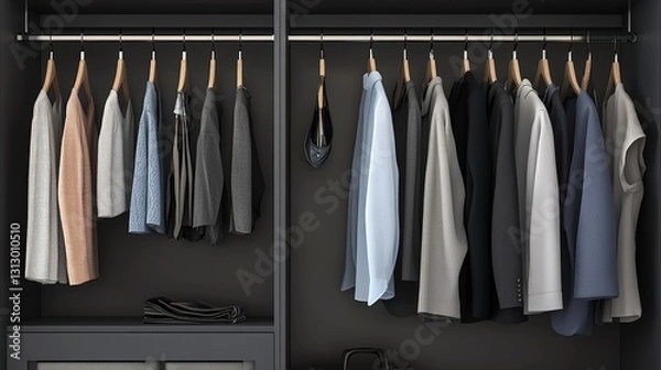 Fototapeta A minimalist wardrobe with a slate gray background, complementing a modern and sleek design.