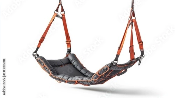 Fototapeta A paragliding harness with a compact parachute pack, placed on a seamless white background.