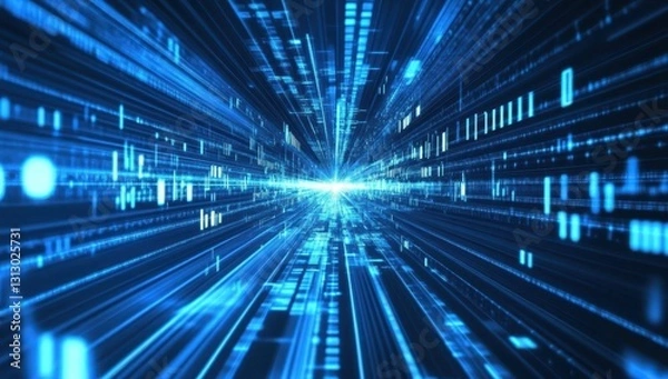 Fototapeta Futuristic Abstract Digital Data Stream with Bright Light Burst in a Interconnected Network of Lines and Patterns Representing Technology and Innovation