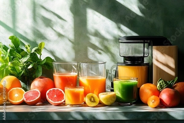 Obraz Juice extraction time in the kitchen under the sunshine