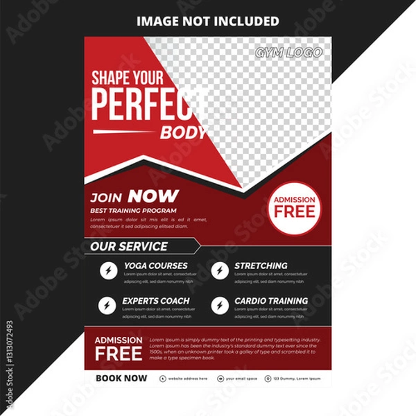 Fototapeta Gym flyer design template. Flyer, social media post and facebook cover design template for gym and fitness. Gym poster, banner and flyer template design set