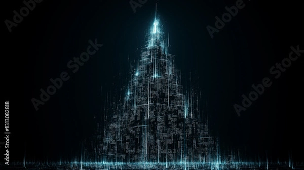 Fototapeta Digital Ascent: An abstract digital construct, illuminated with ethereal blue light against a dark background, representing technological advancement and innovation.