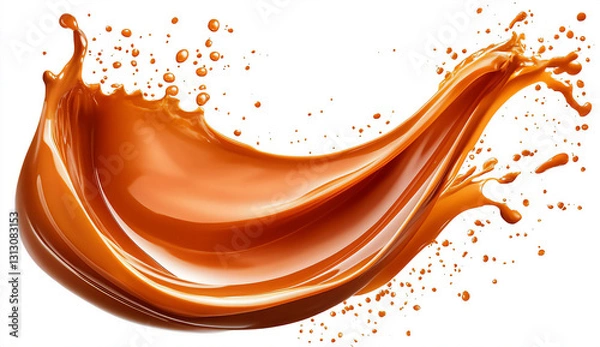 Fototapeta Fluid caramel wave isolated on a transparent background, perfect for food packaging and branding